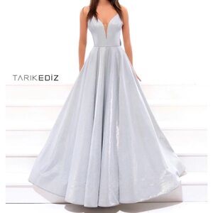 Tarik Ediz Shimmering Silver Prom Dress
